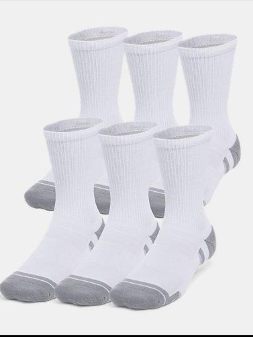 NEW Under Armour UA Performance Cushion Crew Socks White Gray 6-Pack Mens 8.5–13